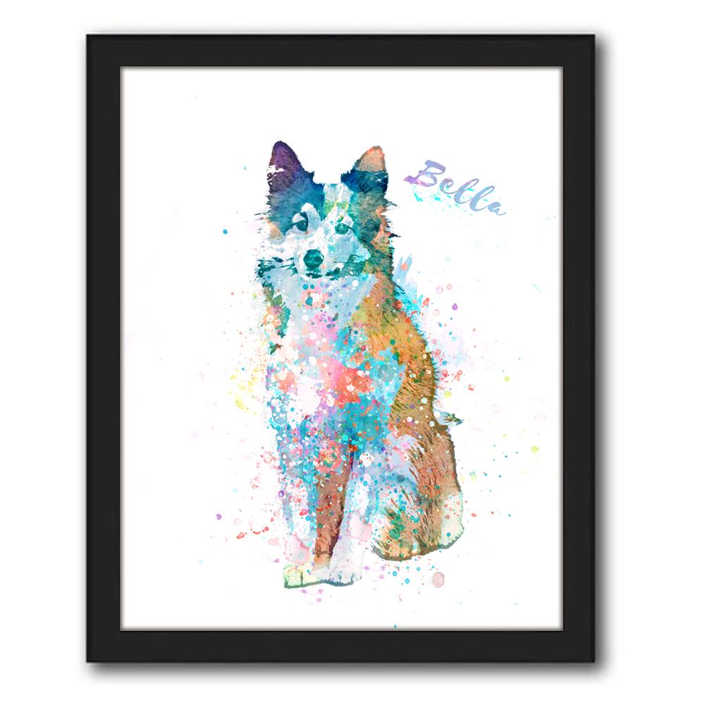 Personal-Prints art 12.5"x15.5" Framed Canvas Sheltie Watercolor Print