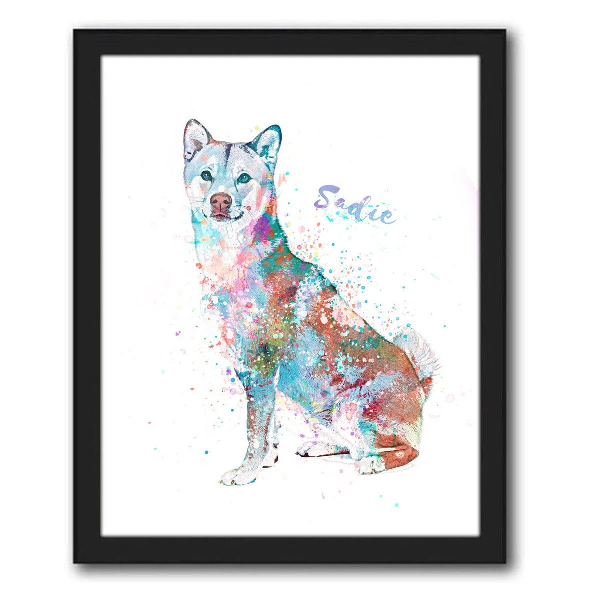 Personal-Prints art 12.5"x15.5" Framed Canvas Shiba Inu Watercolor Print
