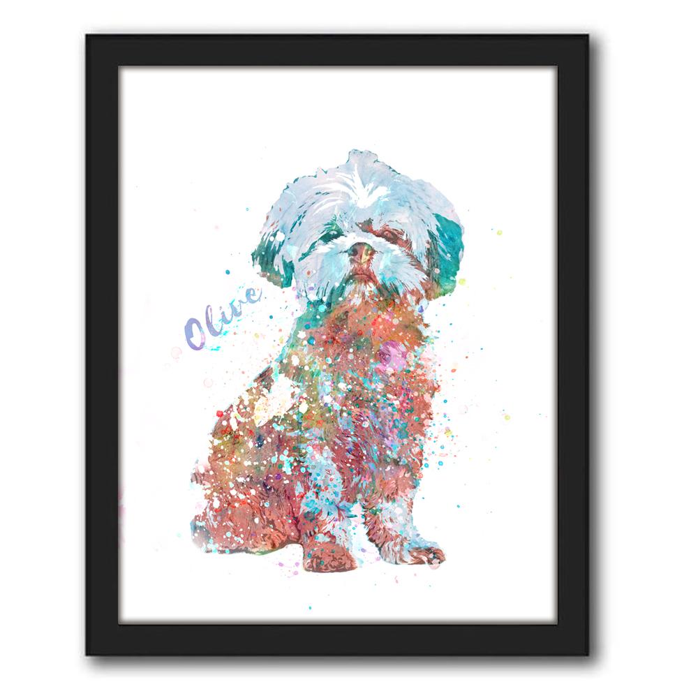 Personal-Prints art 12.5"x15.5" Framed Canvas Shih Tzu Watercolor Print