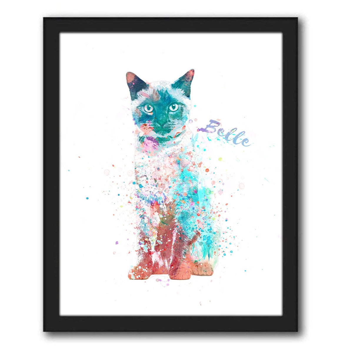 Personal-Prints art 12.5"x15.5" Framed Canvas Siamese Cat Watercolor Print