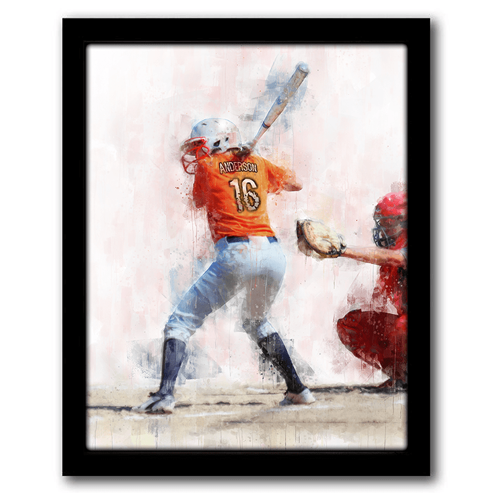 Personal-Prints art 12.5"x15.5" Framed Canvas Softball Personalized Print