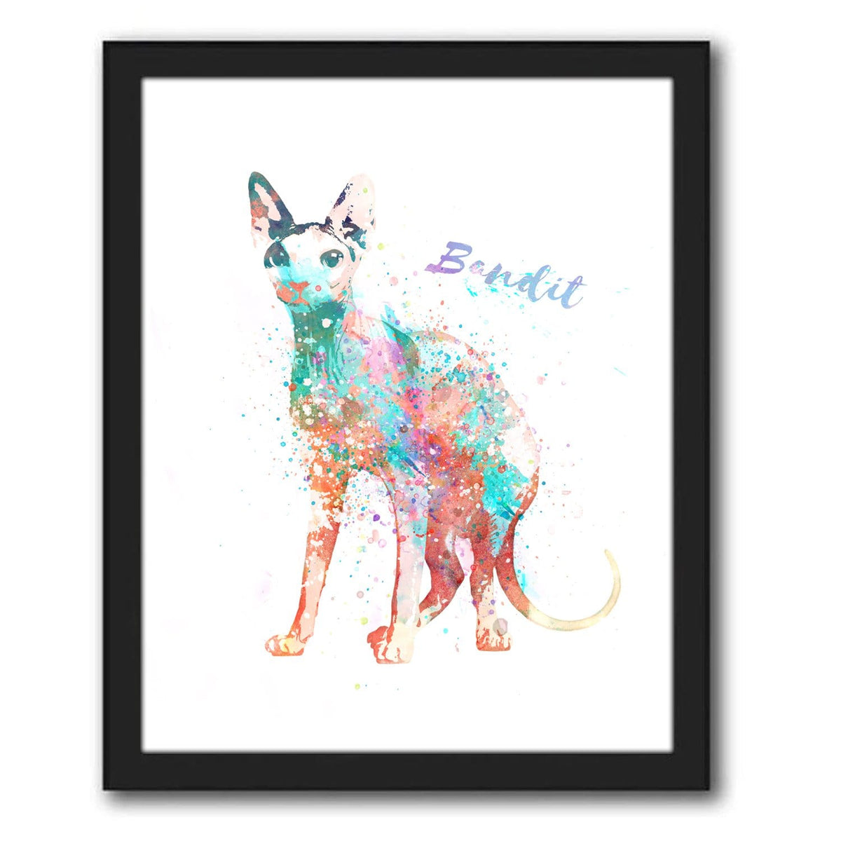 Personal-Prints art 12.5"x15.5" Framed Canvas Sphynx Cat Watercolor Print