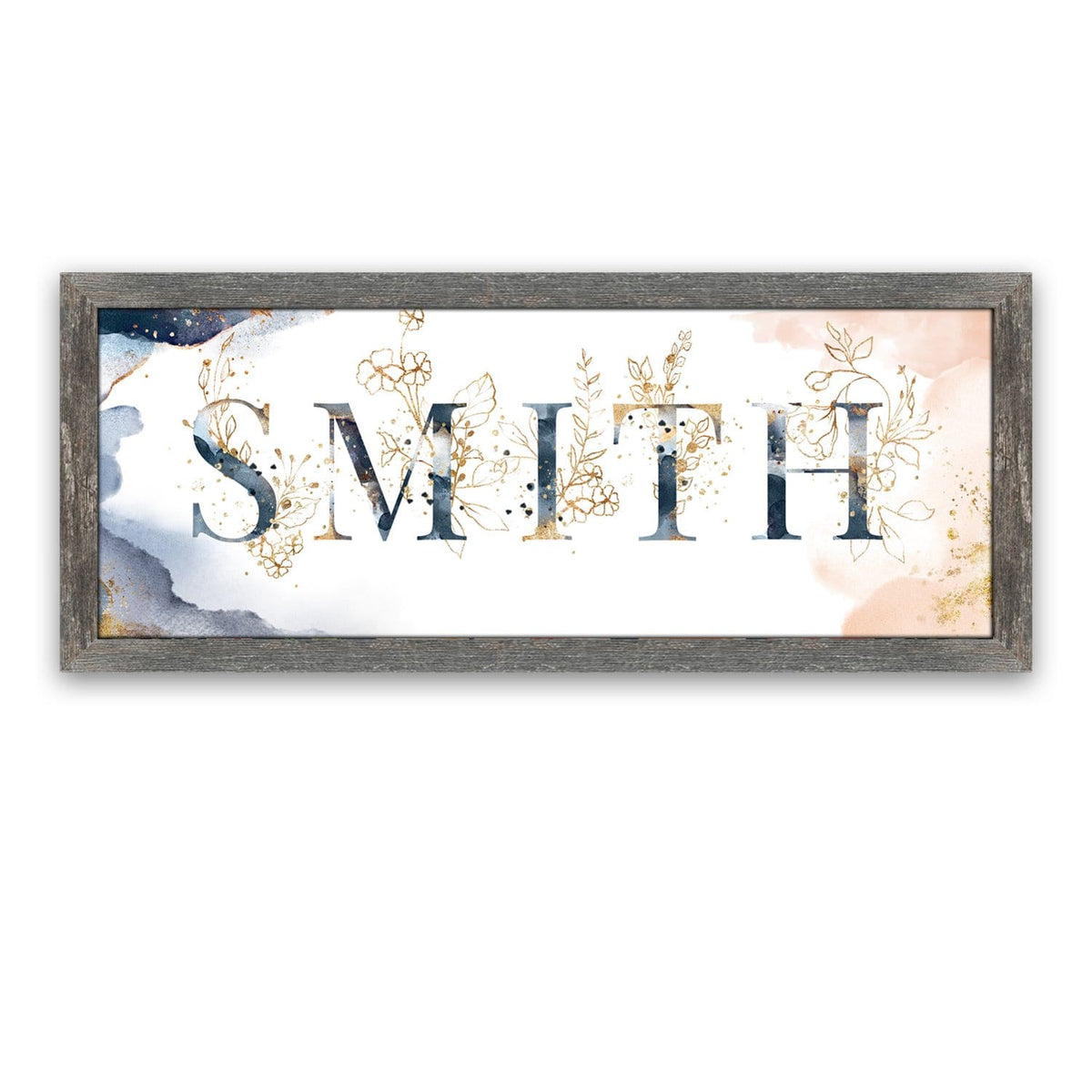 Personal-Prints art 13.5"x32.5" Canvas (Barnwood Frame) Watercolor Elements Name Art