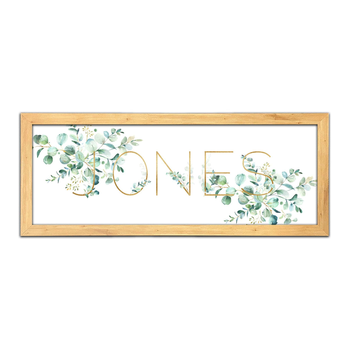 Personal-Prints art 13.5"x32.5" Canvas (Natural Wood Frame) Watercolor Foliage Name Art