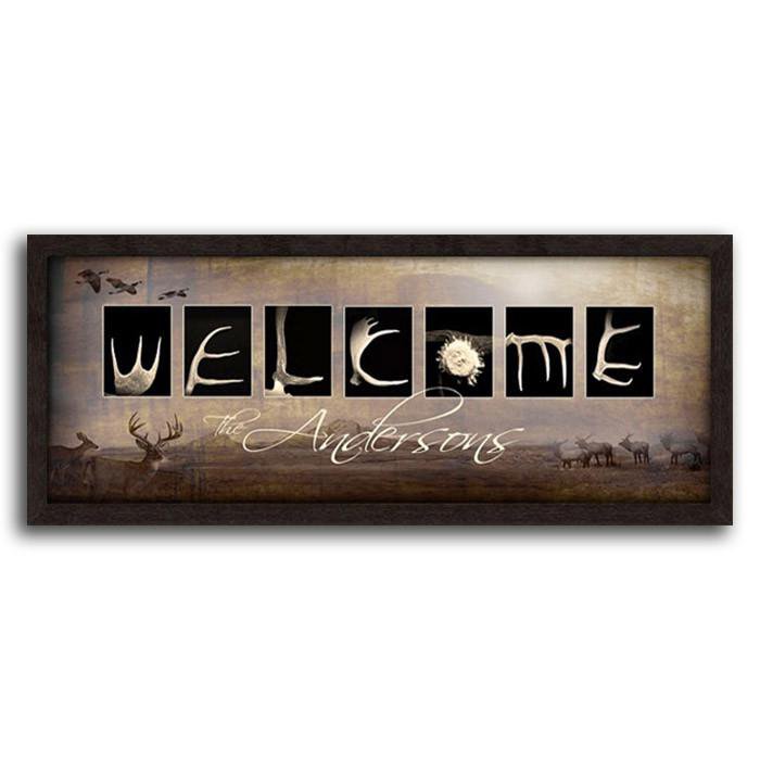 Personal-Prints art 13.5"x32.5" Framed Canvas Welcome Antler Letters