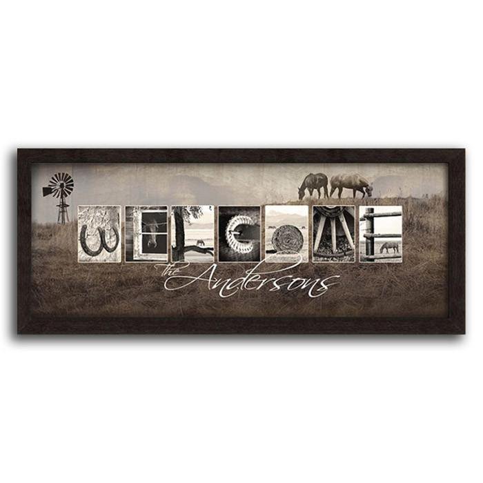 Personal-Prints art 13.5"x32.5" Framed Canvas Welcome Horse Letters