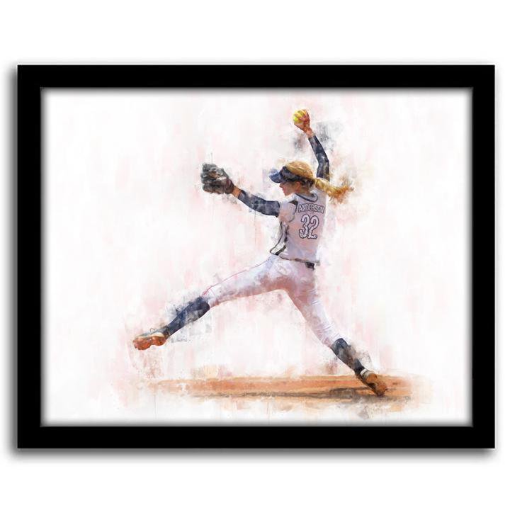 Personal-Prints art 12.5"x15.5" Framed Canvas Women's Softball Pitcher