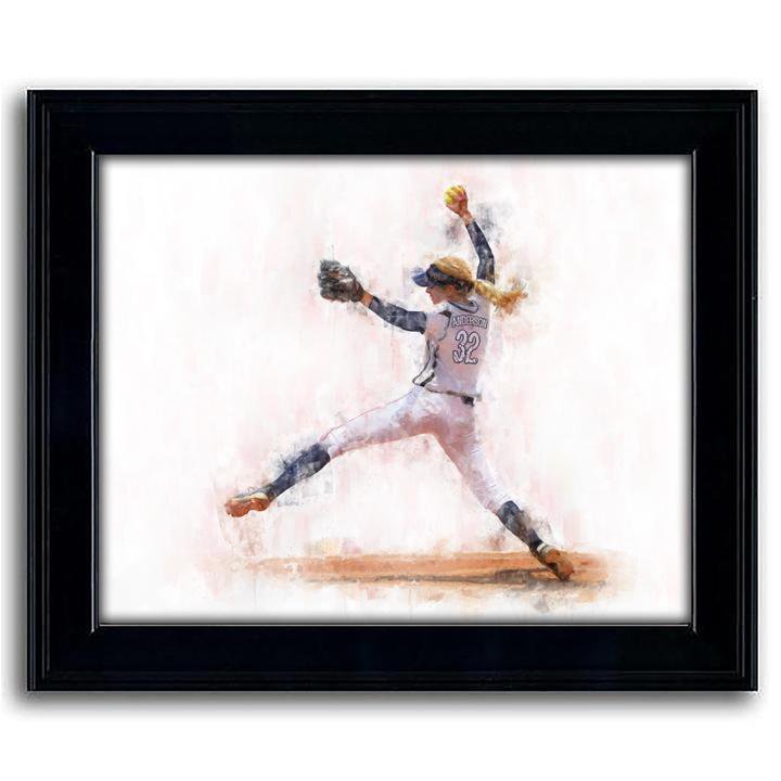 Personal-Prints art 14"x17" Under Glass Women's Softball Pitcher