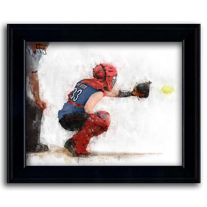 Personal-Prints art 14"x17" Under Glass Womens Softball Catcher