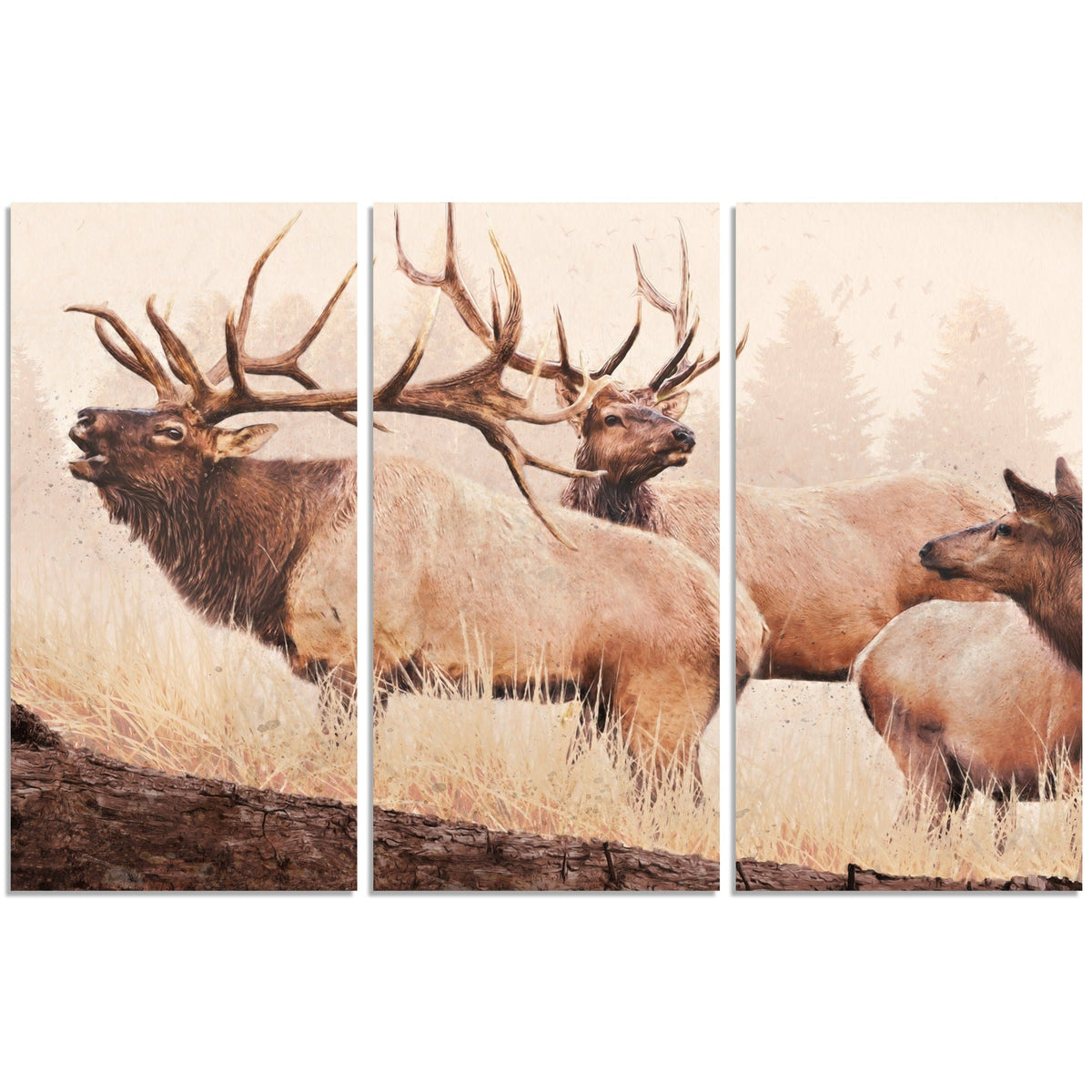 Set of three art panels - Elk wildlife art from Personal Prints