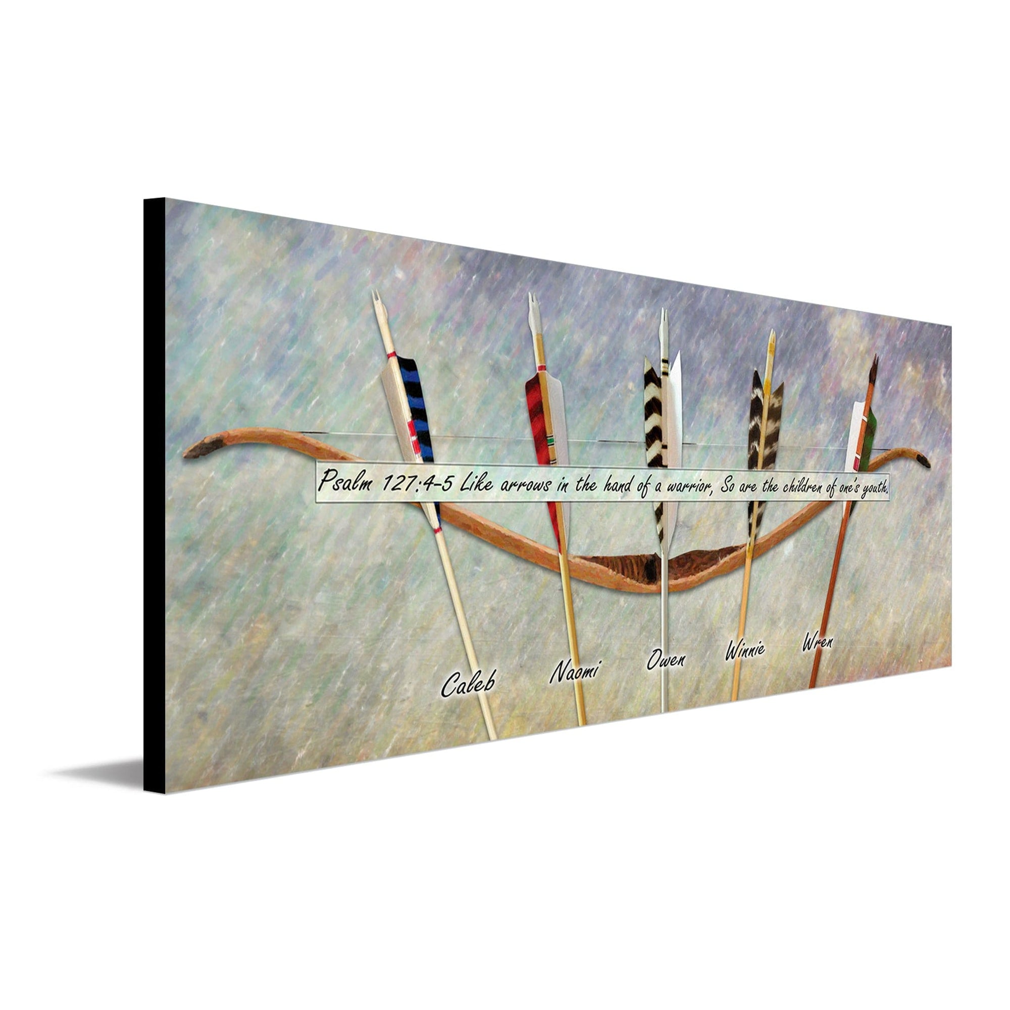 Personalized archery gift for Dad with the names of his kids on the arrows.