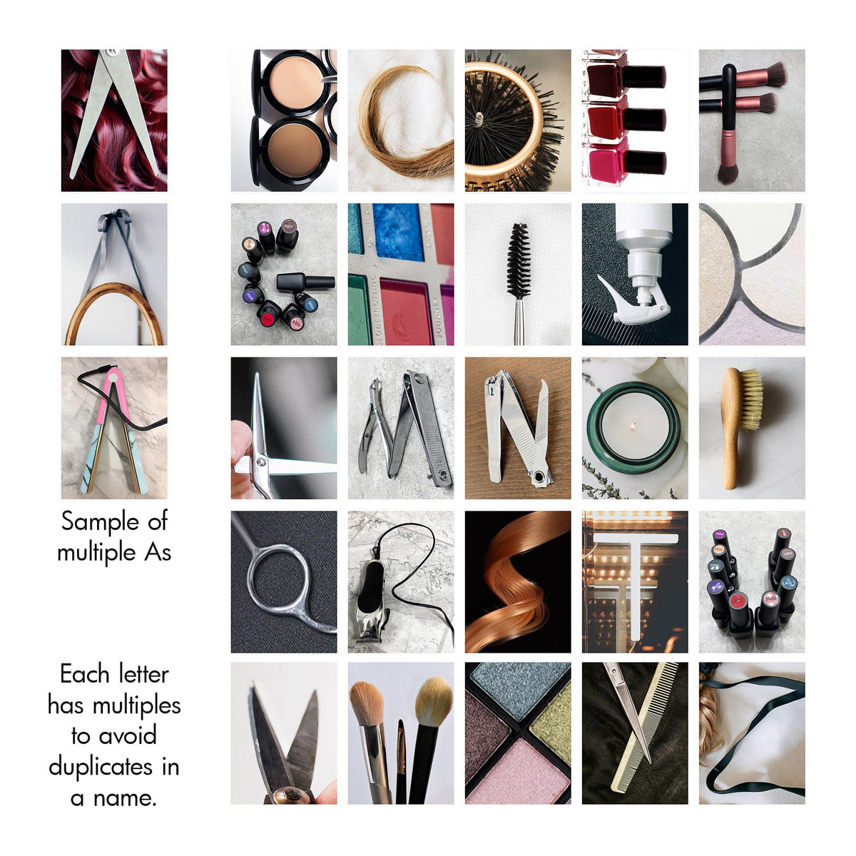 Full alphabet of high res images for various  cosmetology related professions