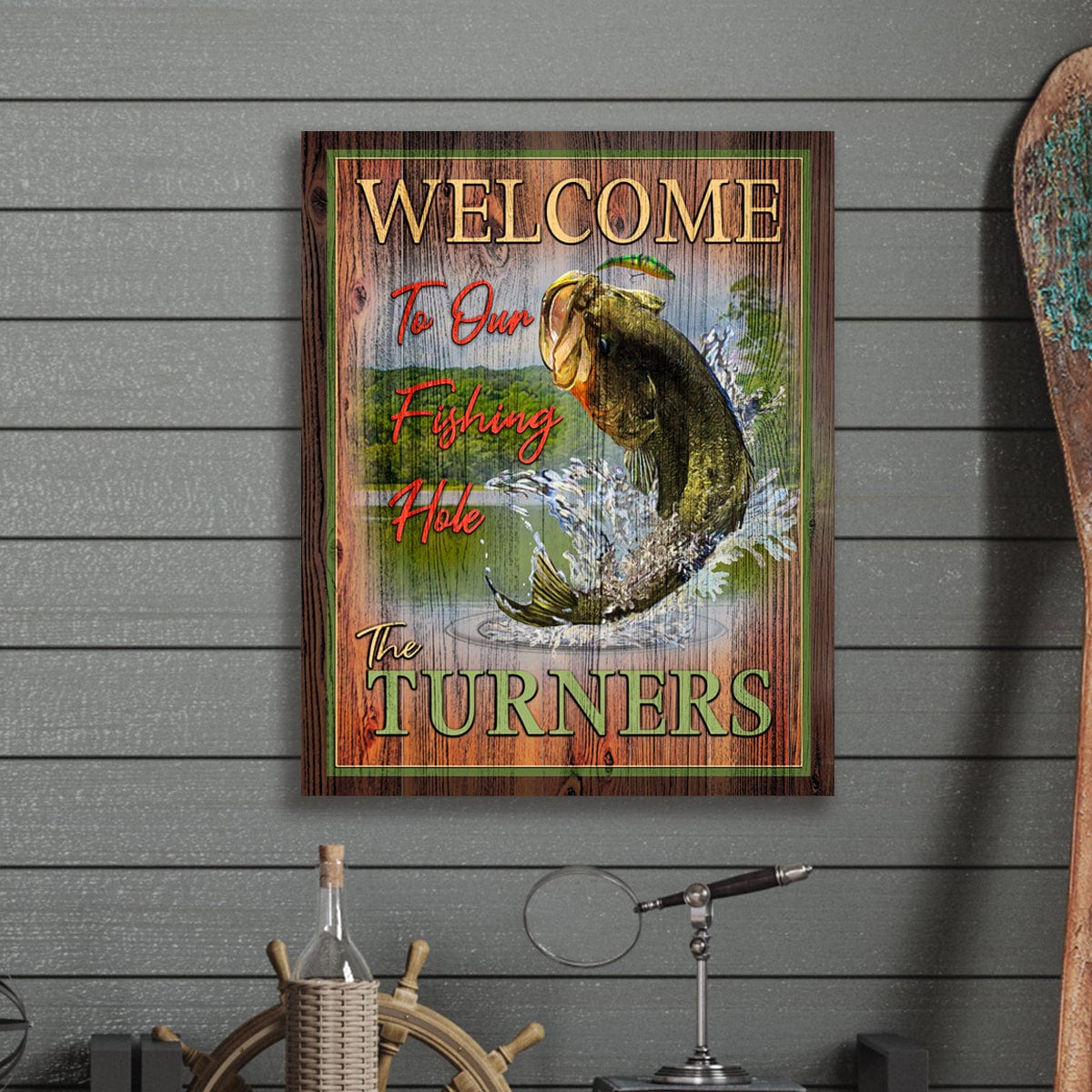 Rustic fishing decor from personal prints