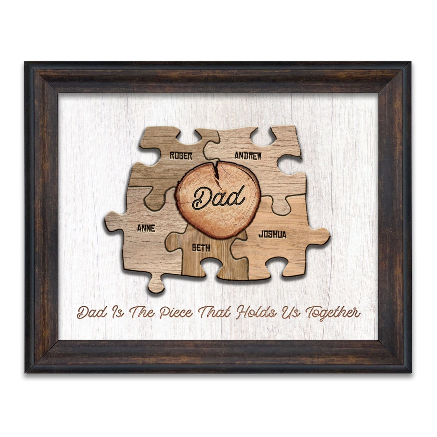 Personalized Gift for dad puzzle piece art framed under glass