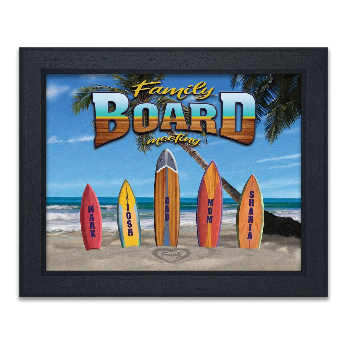 Surfing Family art framed under glass