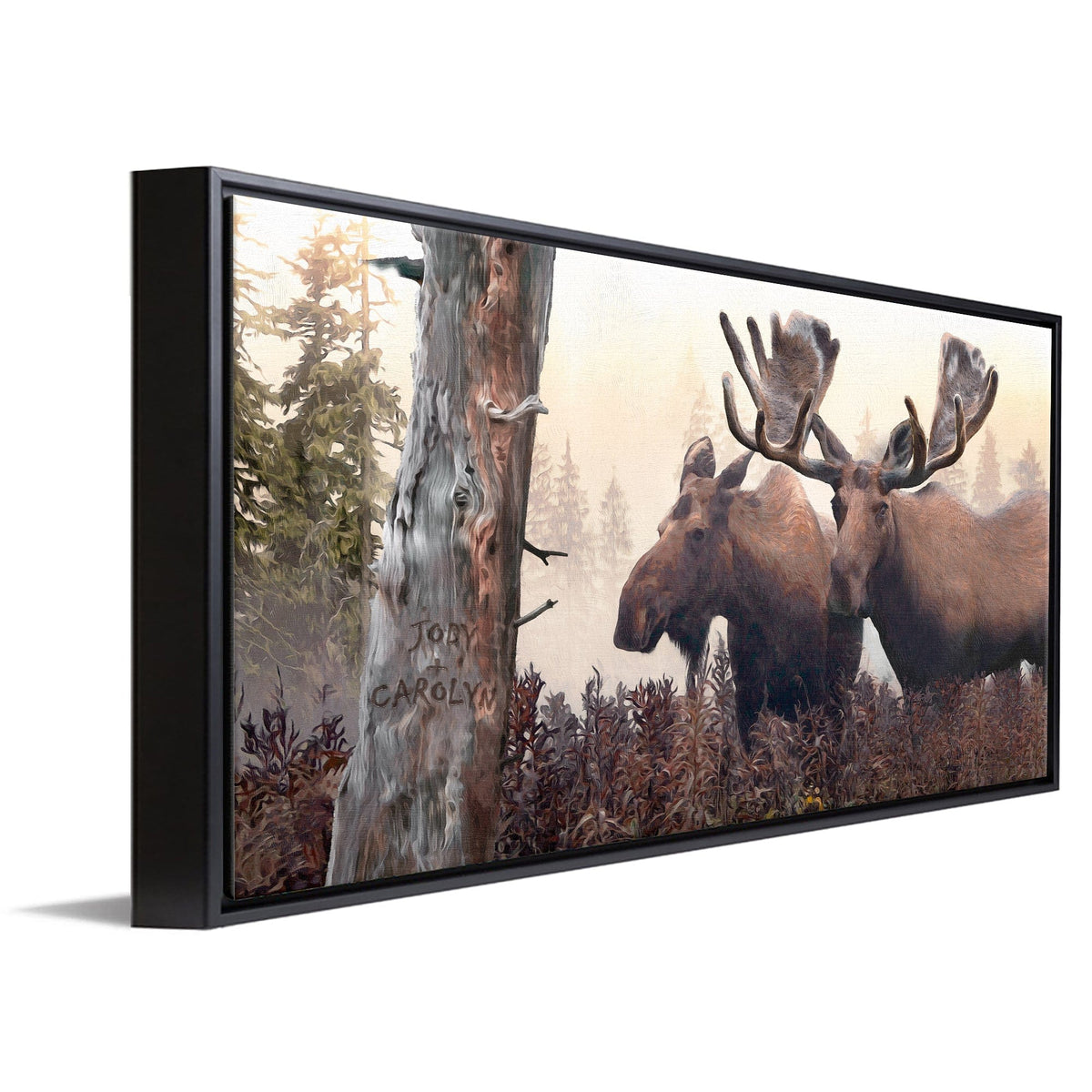 Personal-Prints art 16&quot;x32&quot; Float Framed Canvas Alaskan Moose Pair