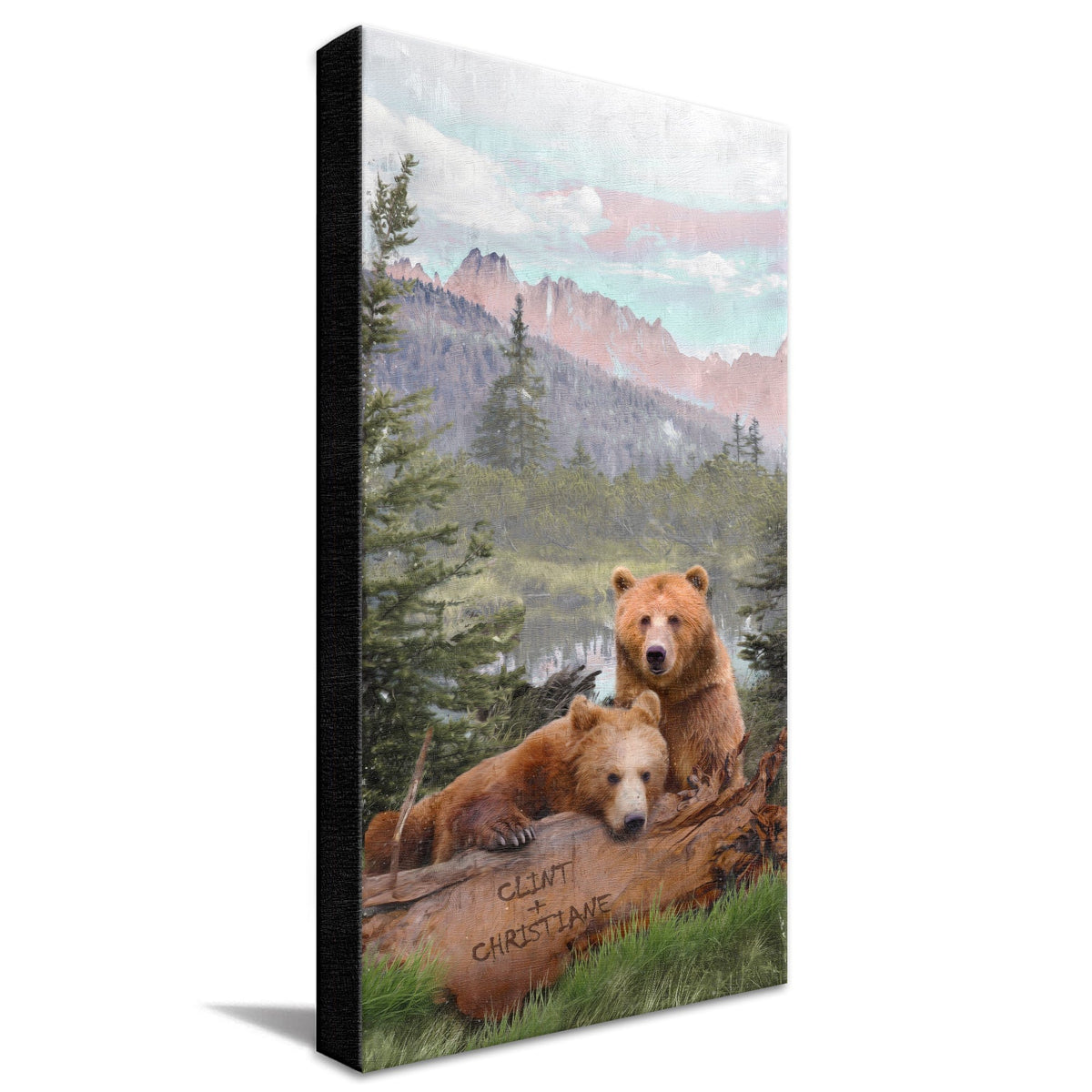 Personal-Prints art 16&quot;x32&quot; Stretched Canvas Alpine Lake Bears