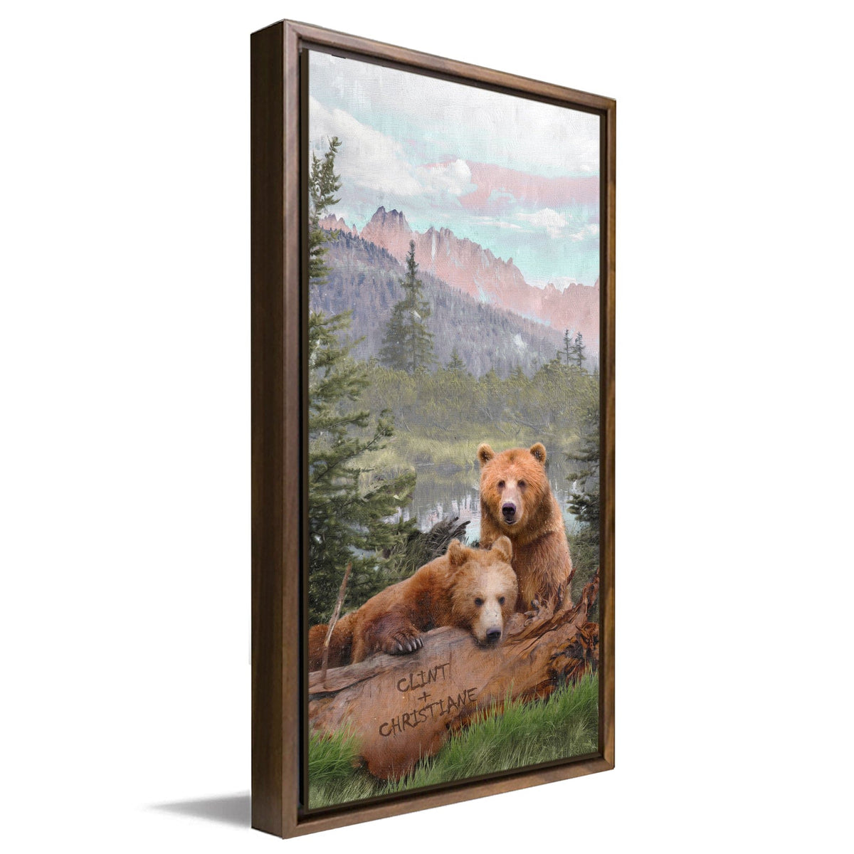 Personal-Prints art 16&quot;x32&quot; Float Framed Canvas Alpine Lake Bears