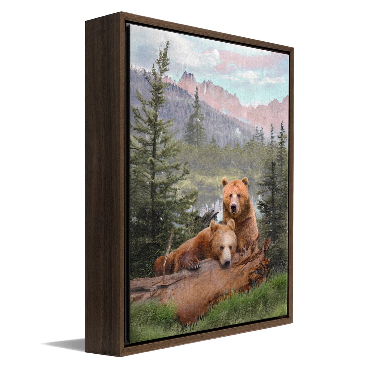 Personal-Prints art 12&quot;x16&quot; Float Framed Canvas Alpine Lake Bears