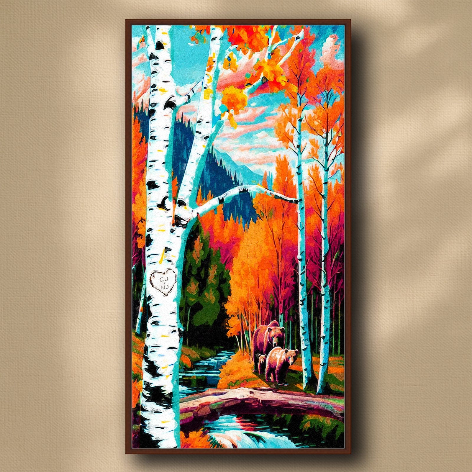 Personal-Prints art 16"x32" Float Framed Canvas Autumn Bears
