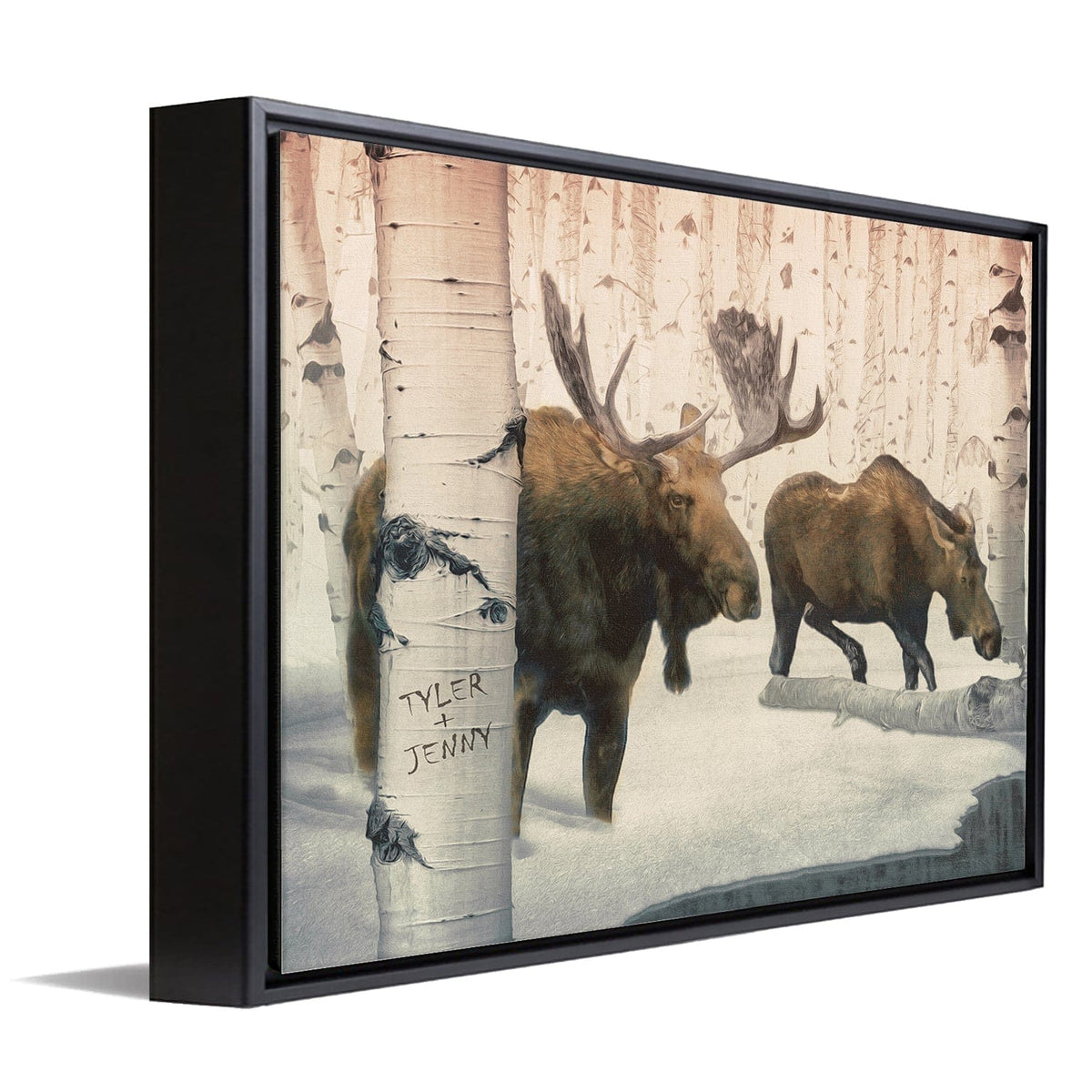 Personal-Prints art 12&quot;x16&quot; Float Framed Canvas Back Country Moose Couple