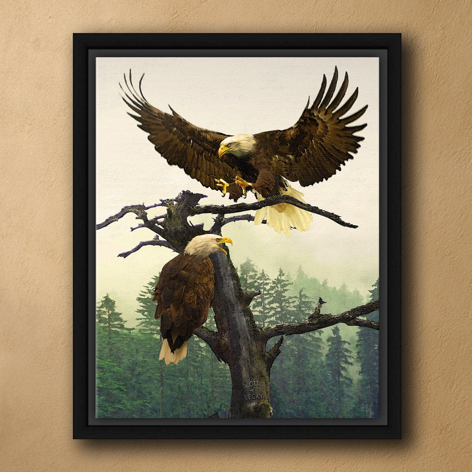 Personal-Prints art 20"x24" Float Framed Canvas Bald Eagle Couple