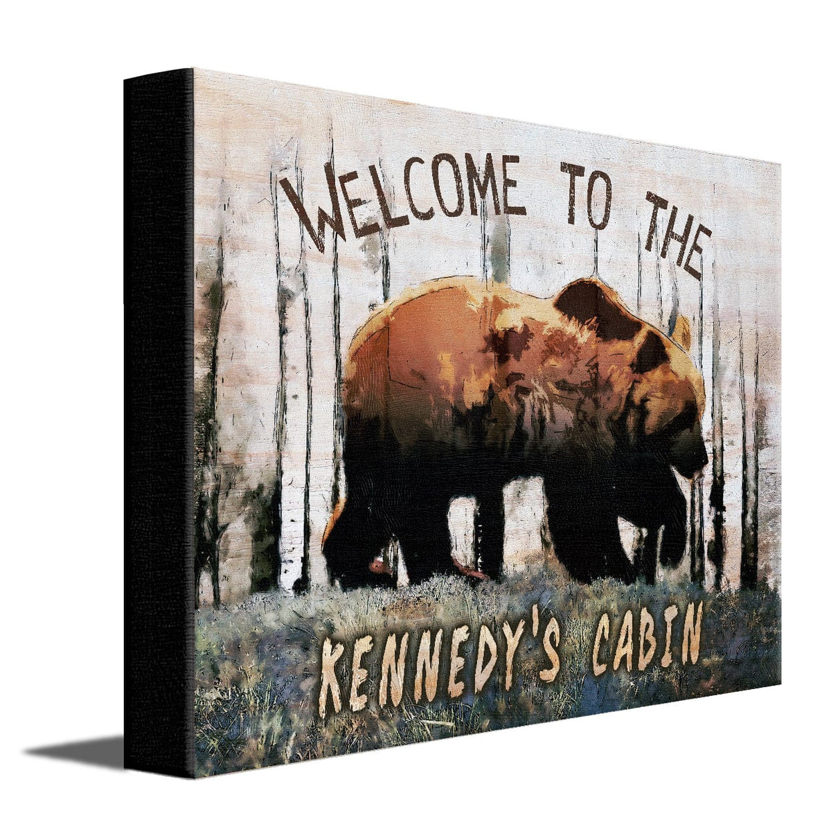 Personal-Prints art 11&quot;x14&quot; Stretched Canvas Bear Cabin Personalized Sign
