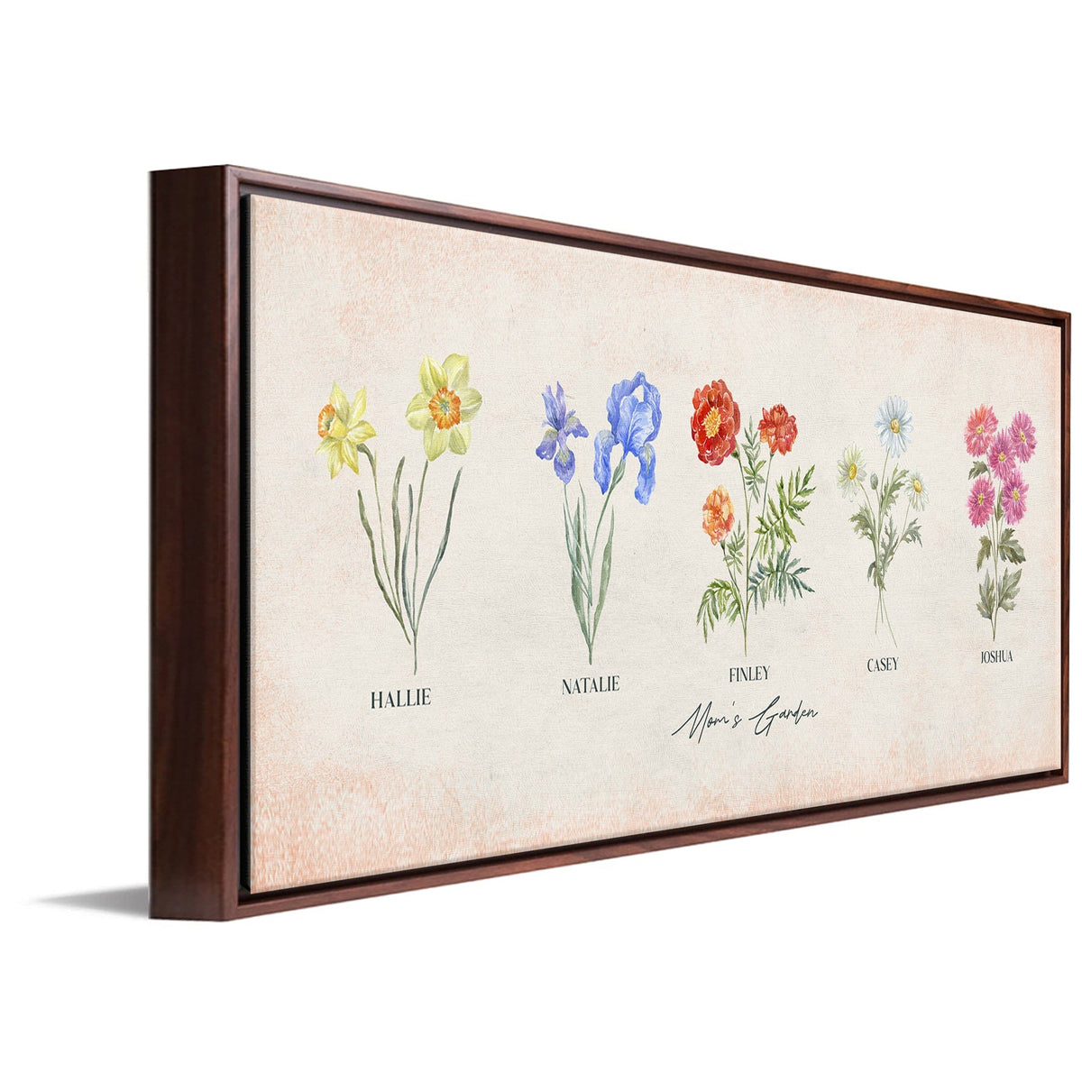 Personal-Prints art 16&quot;x32&quot; Float Framed Canvas Birth Month Flower Garden - Personalized Gift For Mom