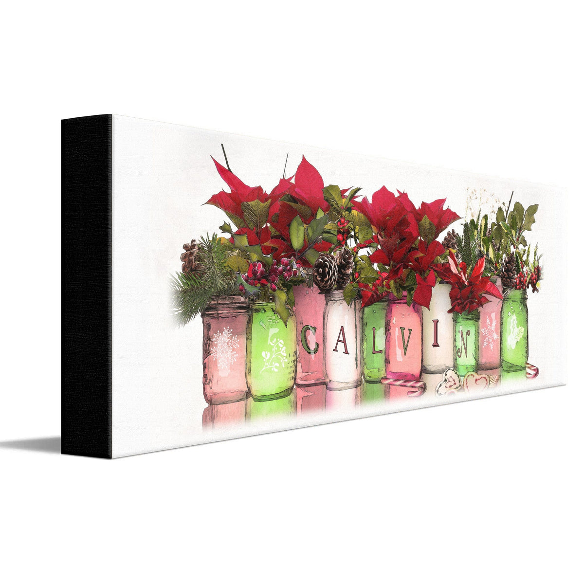 Personal-Prints art 6&quot;x18&quot; Stretched Canvas Christmas GRANDKIDS Mason Jars