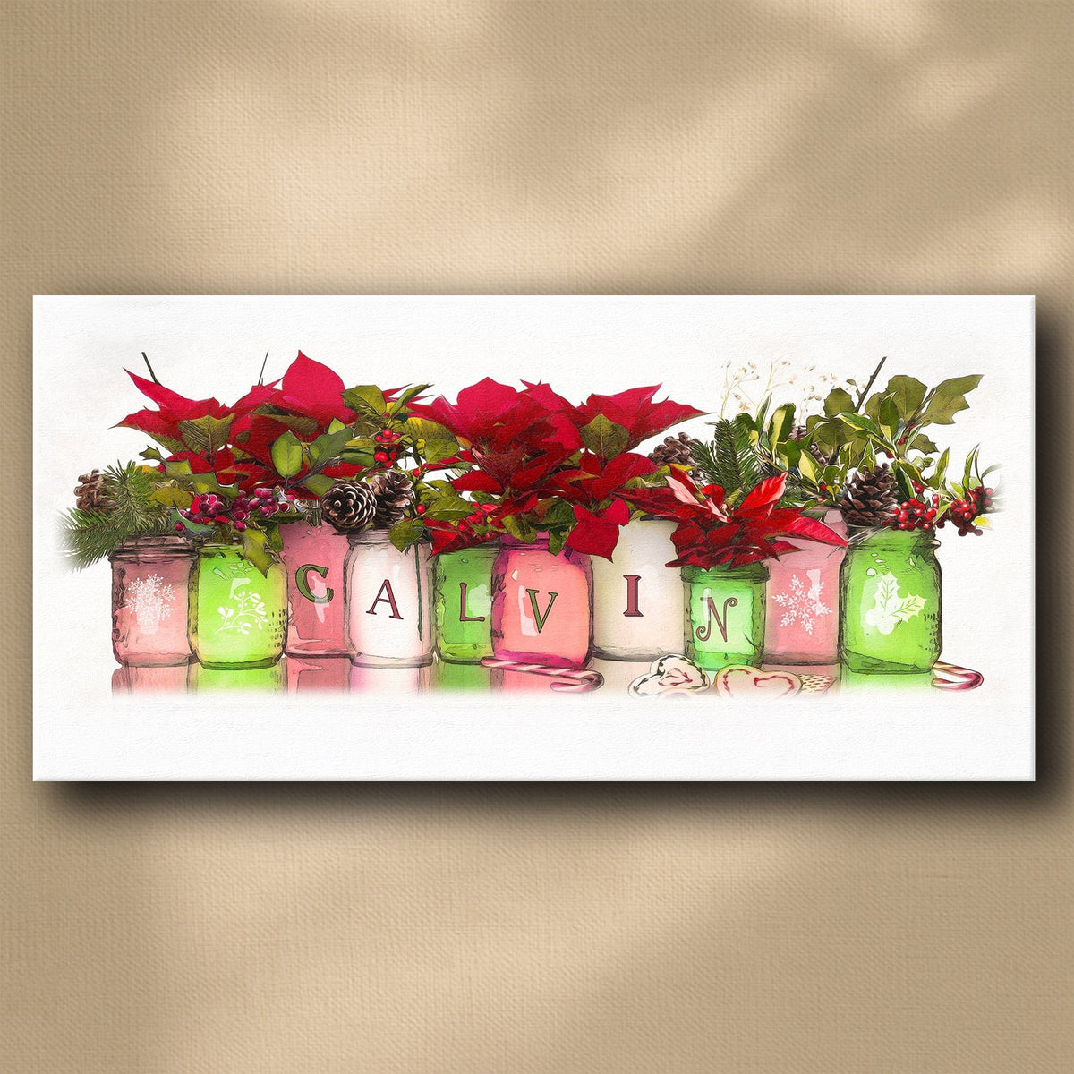 Personal-Prints art 16&quot;x32&quot; Stretched Canvas Christmas GRANDKIDS Mason Jars