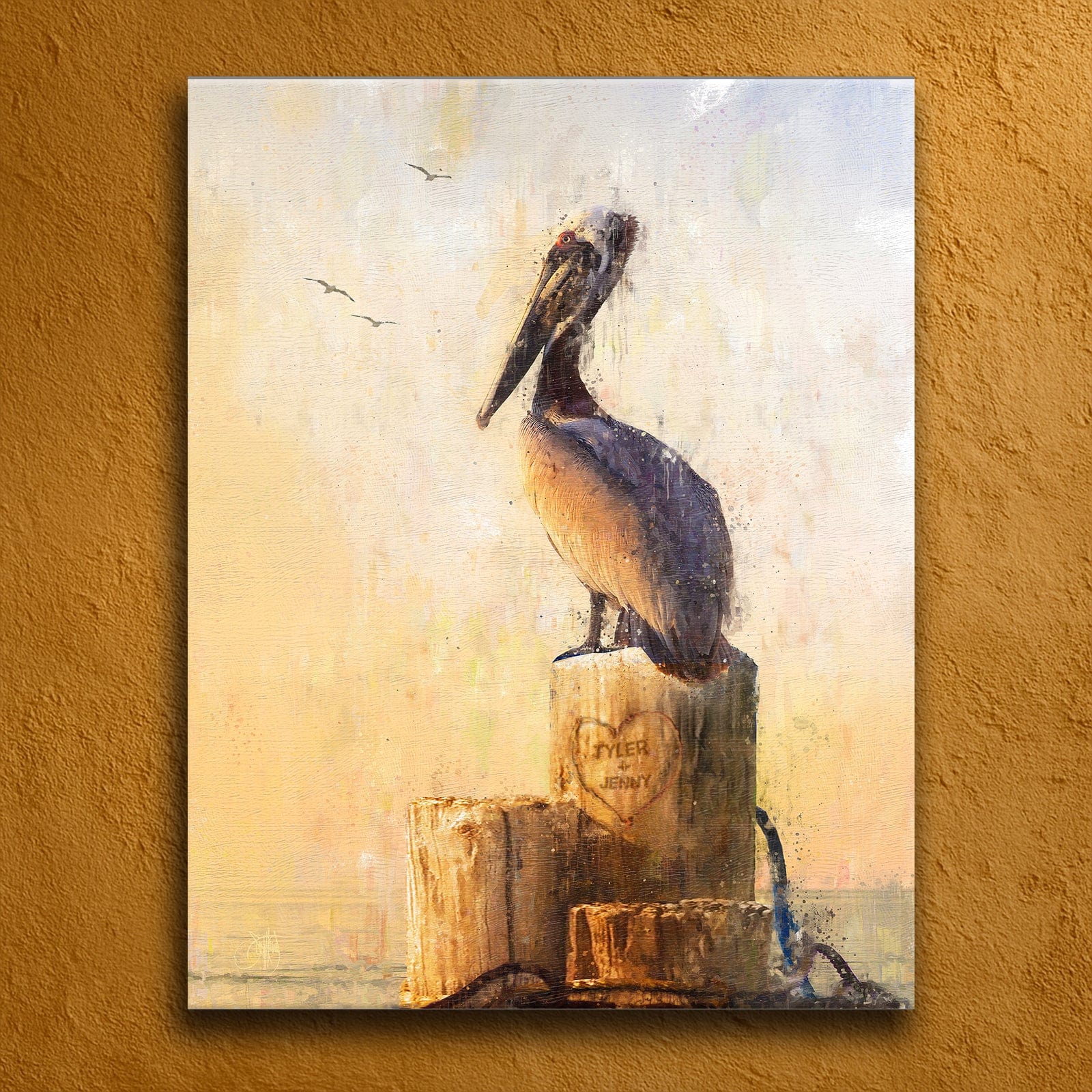 Personal-Prints art 16"x20" Stretched Canvas Coastal Love - Pelican Personalized Art