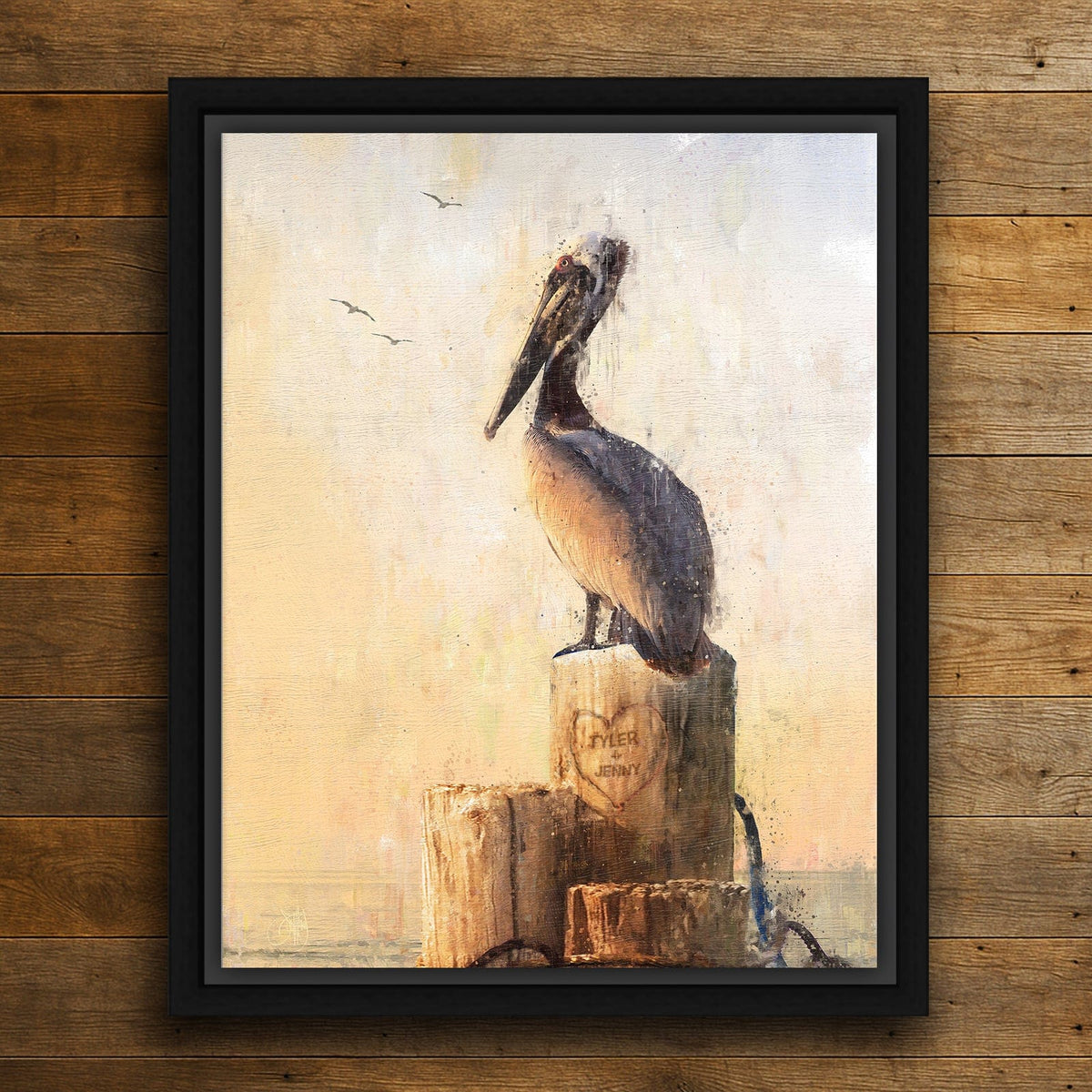 Personal-Prints art 20&quot;x24&quot; Float Framed Canvas Coastal Love - Pelican Personalized Art
