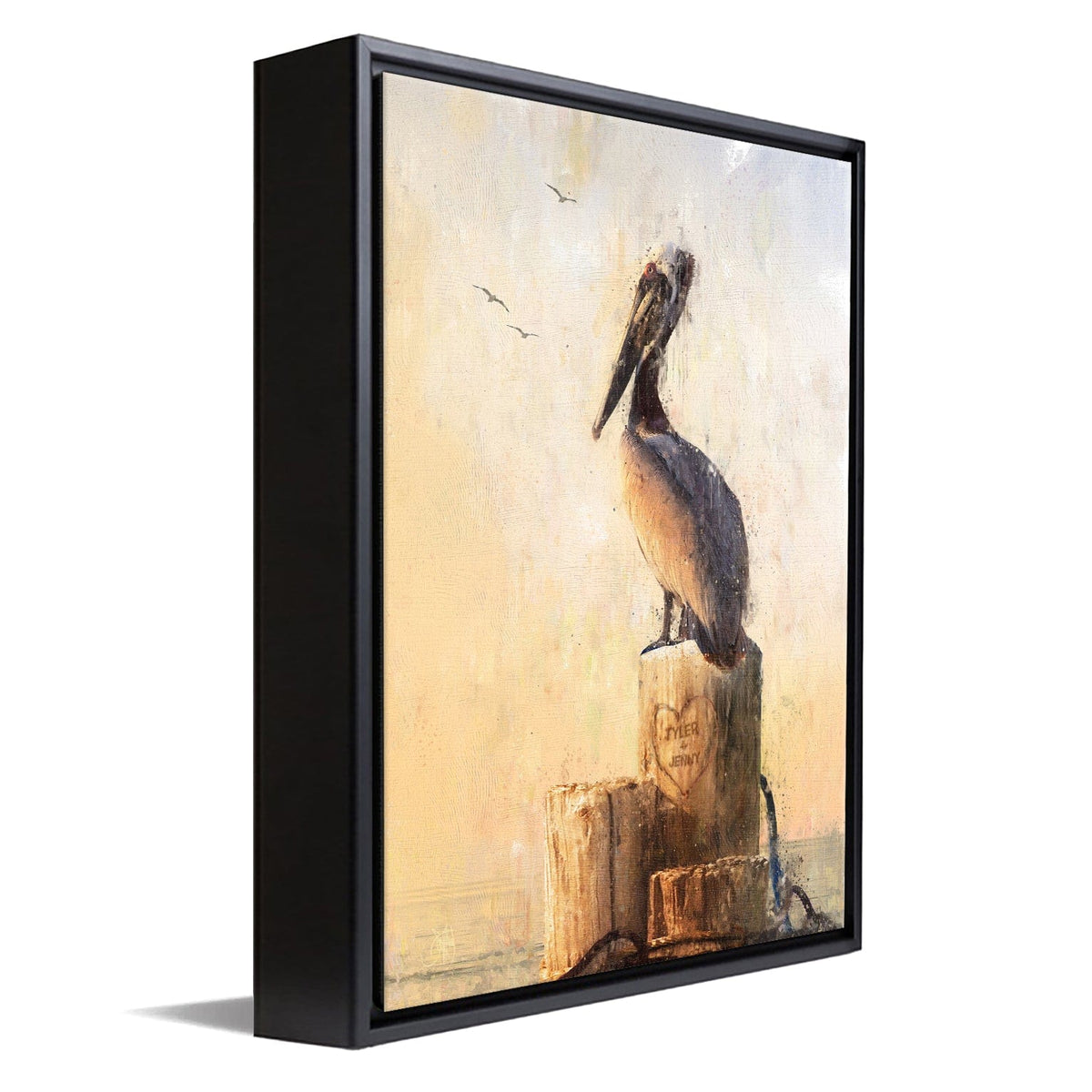Personal-Prints art 12&quot;x16&quot; Float Framed Canvas Coastal Love - Pelican Personalized Art