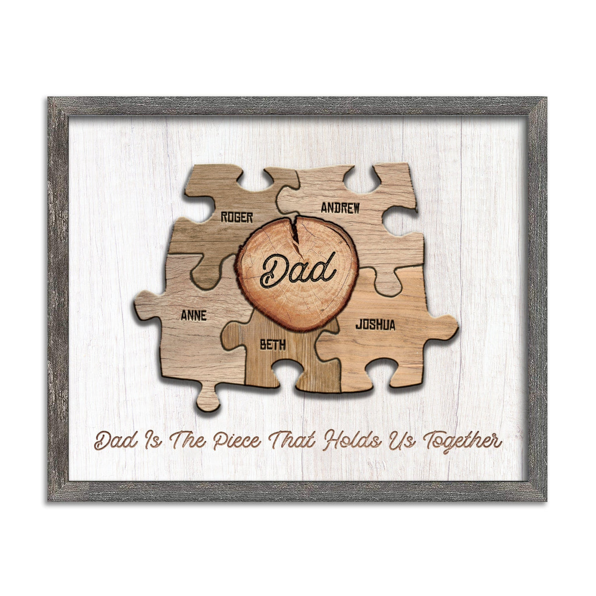 Personal-Prints art 12.5&quot;x15.5&quot; Framed Canvas Dad &amp; Children Wood Puzzle Sign