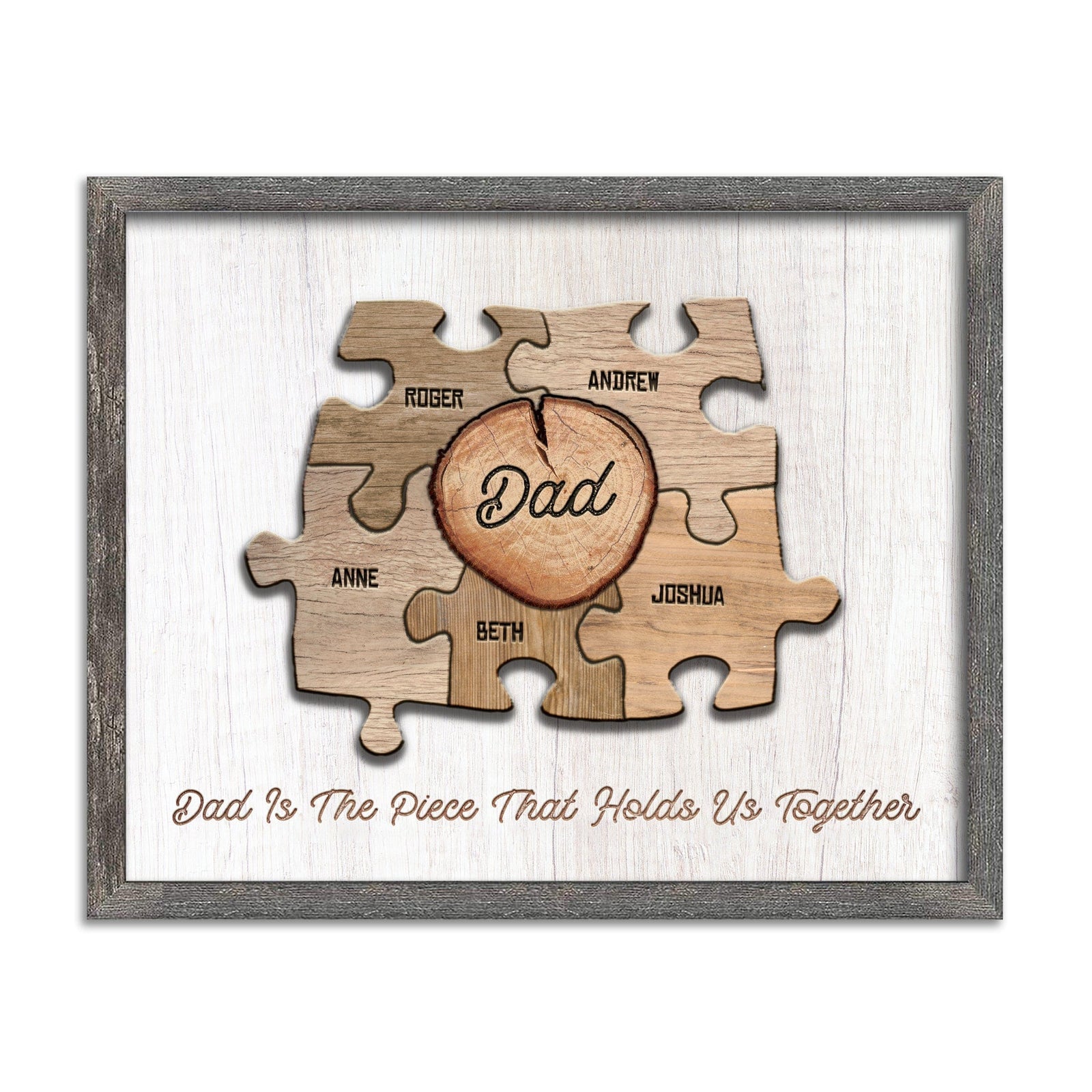 Personal-Prints art 12.5"x15.5" Framed Canvas Dad & Children Wood Puzzle Sign