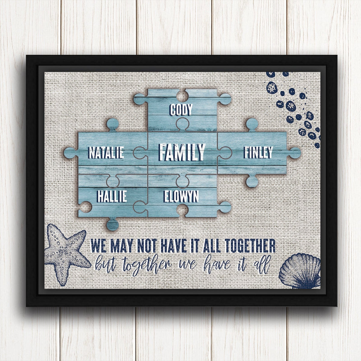 Personal-Prints art 20&quot;x24&quot; Float Framed Canvas Family Puzzle Pieces (Beach Theme)
