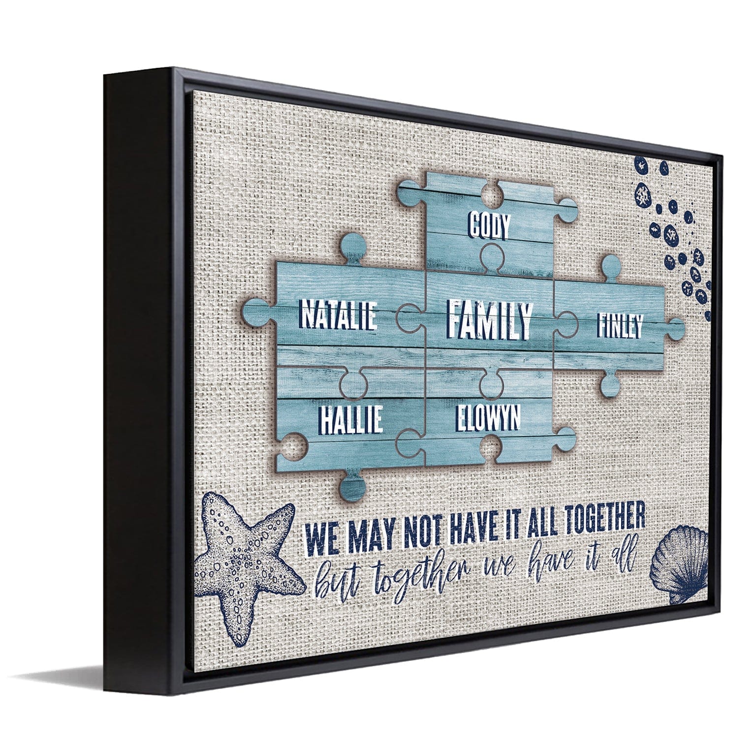 Personal-Prints art 12"x16" Float Framed Canvas Family Puzzle Pieces (Beach Theme)