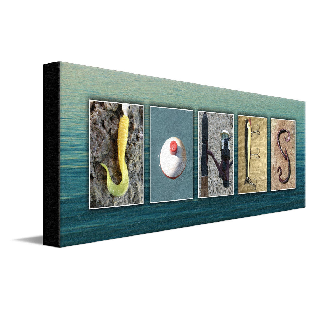 Personal-Prints art 10&quot;x30&quot; Stretched Canvas Fishing Letter Name Art