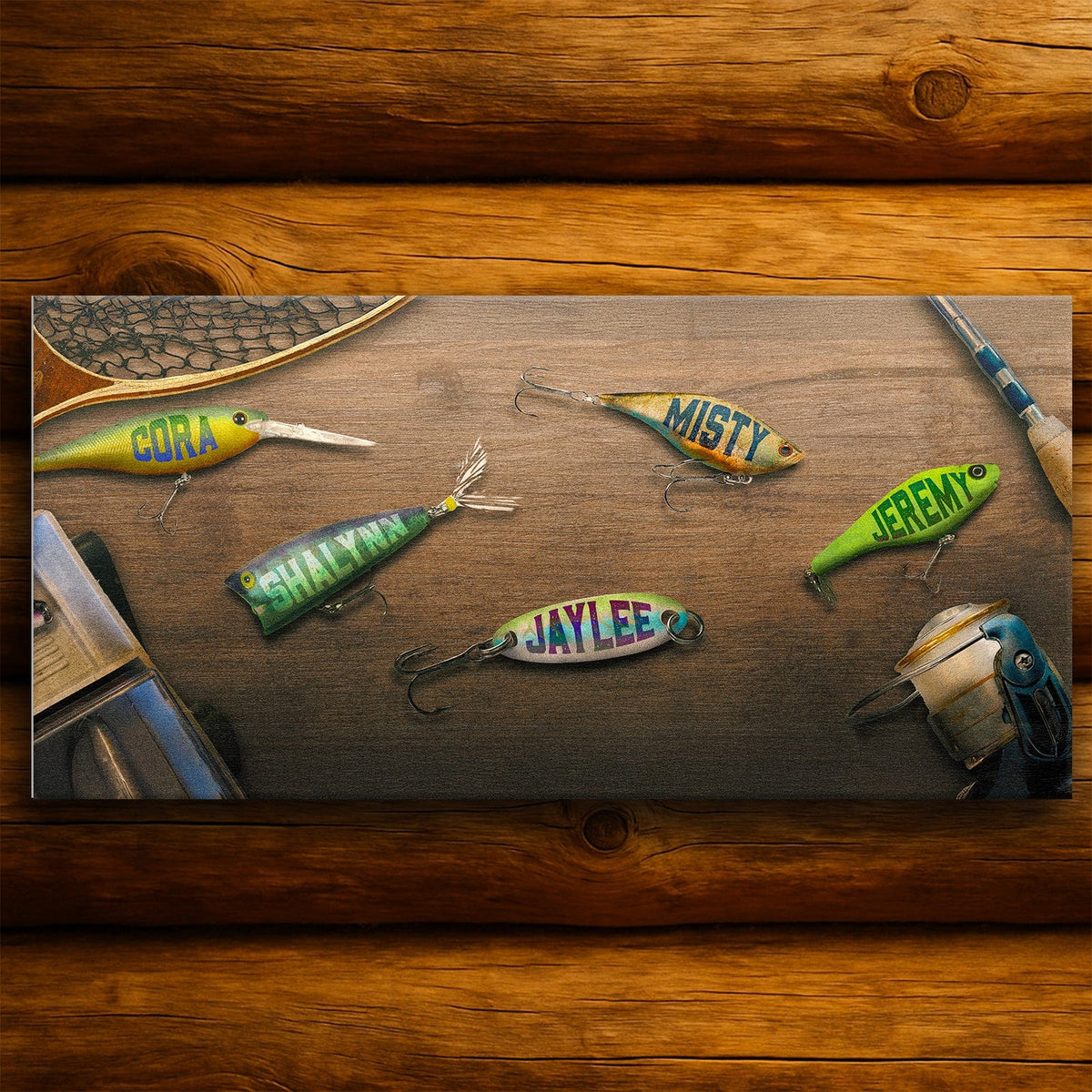 Personal-Prints art 16&quot;x32&quot; Stretched Canvas Fishing Lures Dad &amp; Children Sign