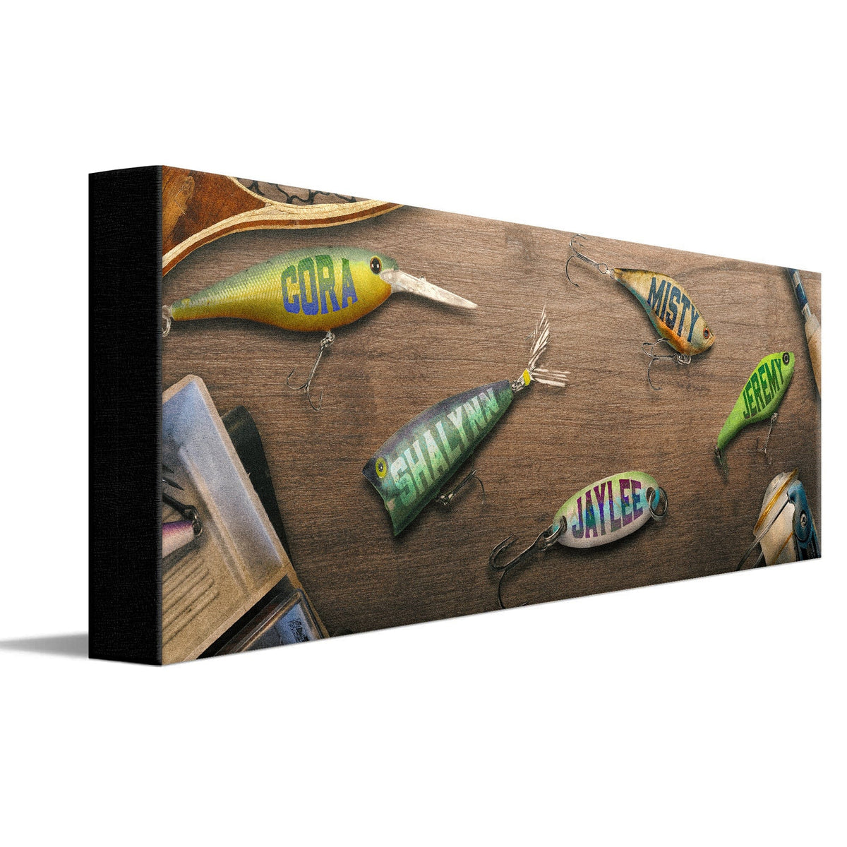 Personal-Prints art 6&quot;x18&quot; Stretched Canvas Fishing Lures Dad &amp; Children Sign