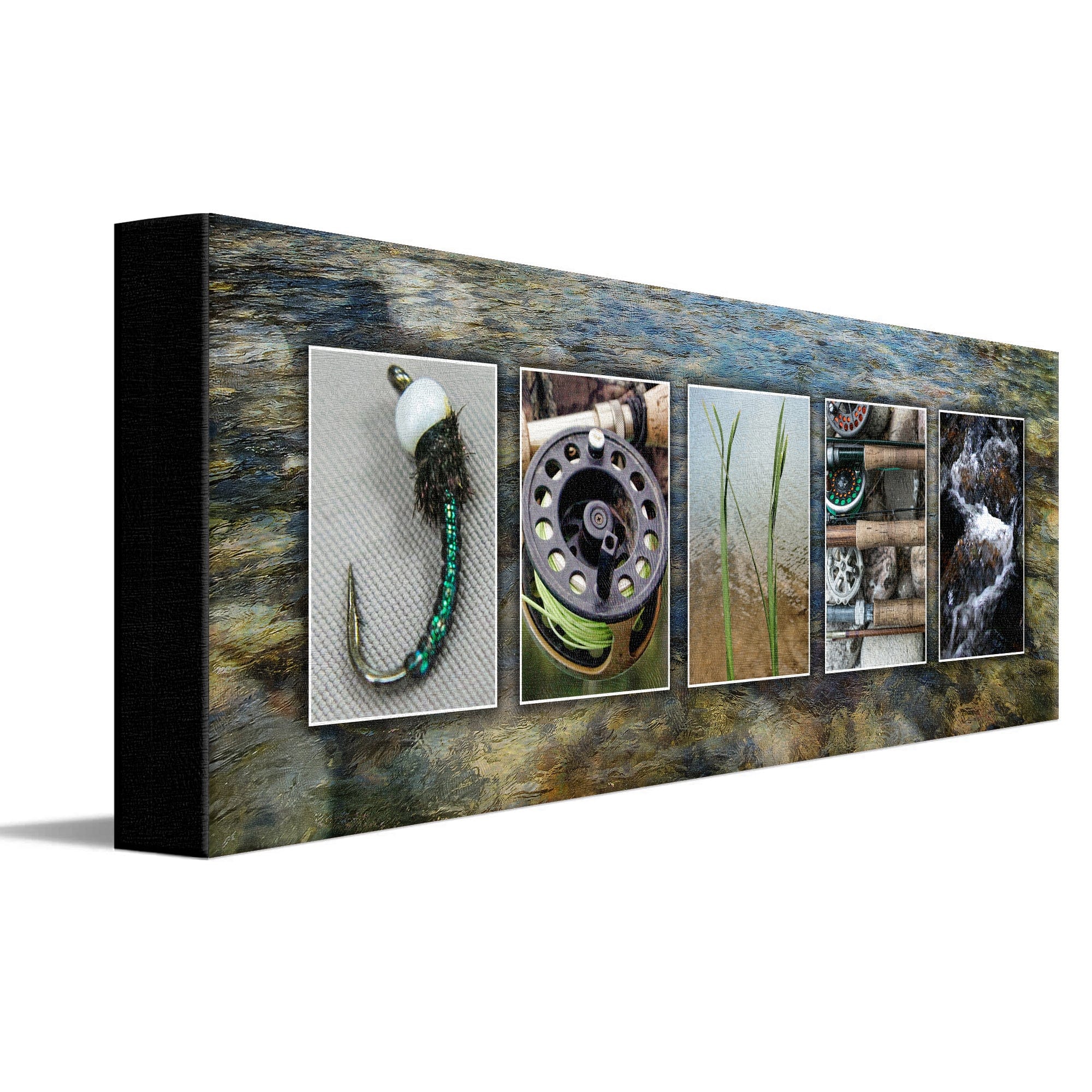 Personal-Prints art 6"x18" Stretched Canvas Fly Fishing Letter Name Art