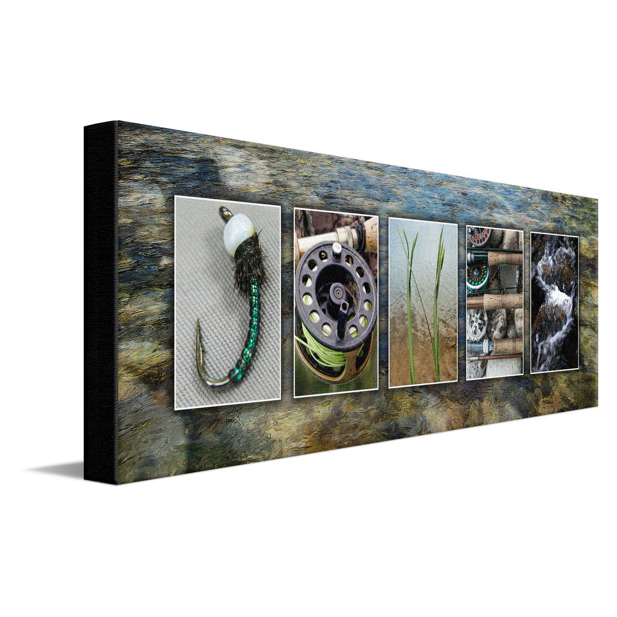 Personal-Prints art 10&quot;x30&quot; Stretched Canvas Fly Fishing Letter Name Art