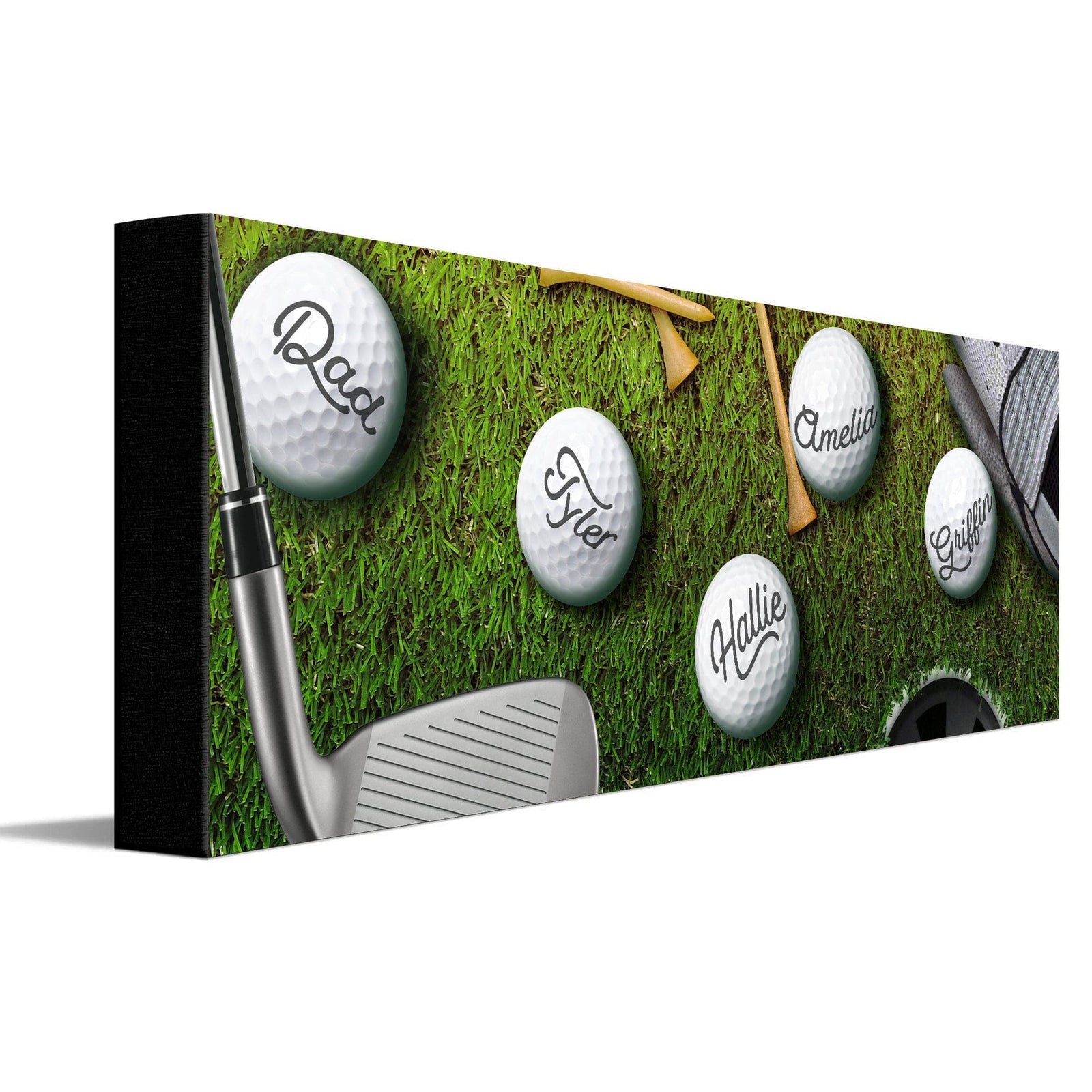 Personal-Prints art 6"x18" Stretched Canvas Golf Balls Dad & Children Sign