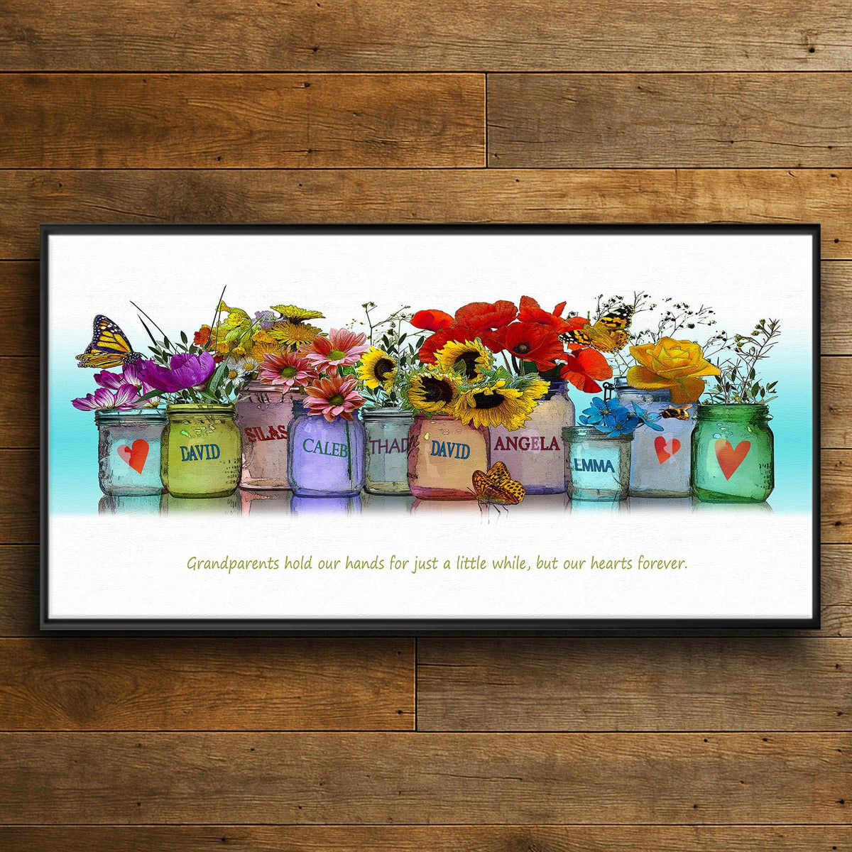 Personal-Prints art 16&quot;x32&quot; Float Framed Canvas Grandkids Mason Jar Print