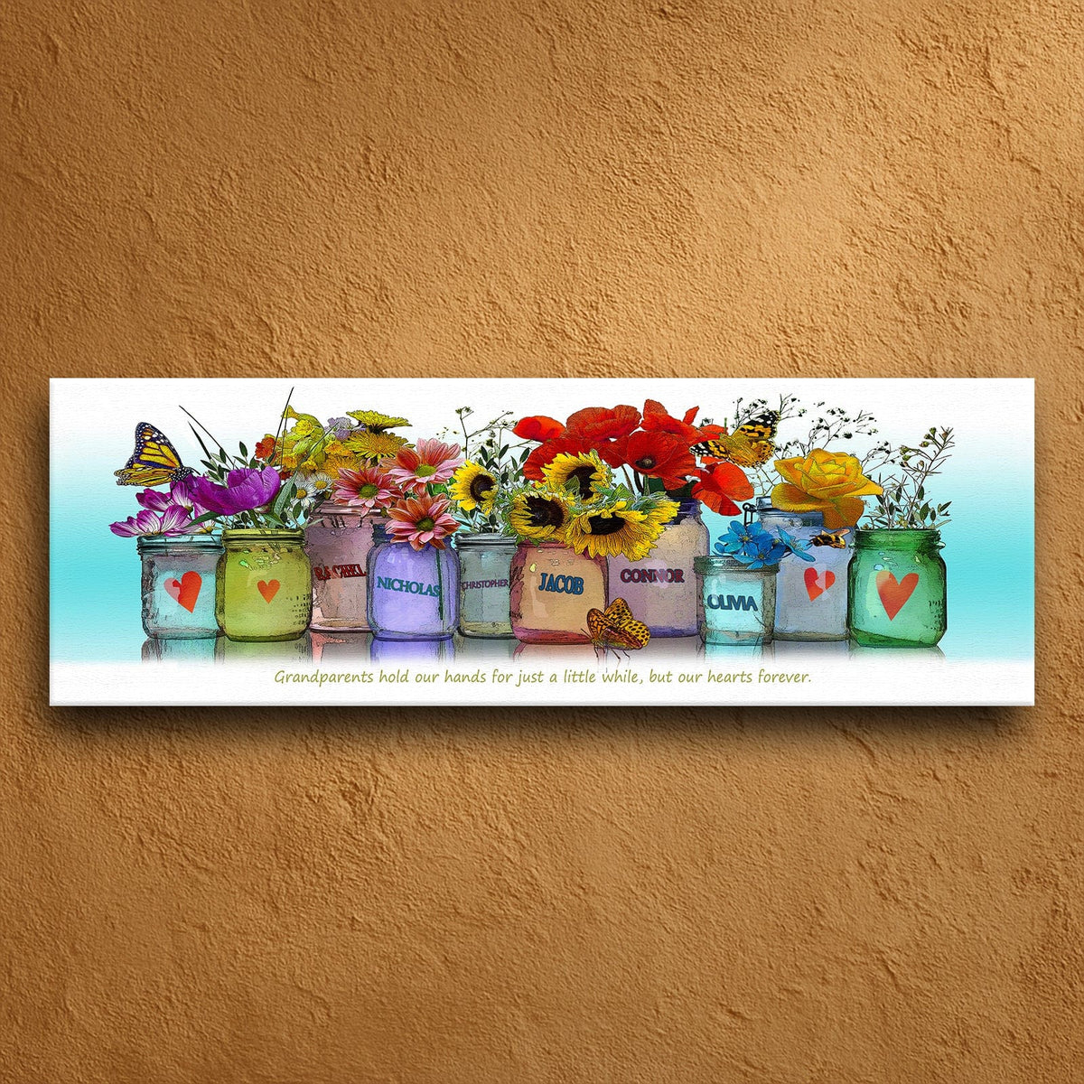 Personal-Prints art 10&quot;x30&quot; Stretched Canvas Grandkids Mason Jar Print