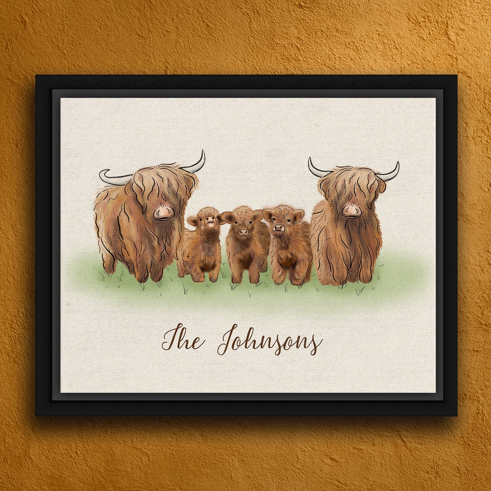 Personal-Prints art 20"x24" Float Framed Canvas Highland Cow Family