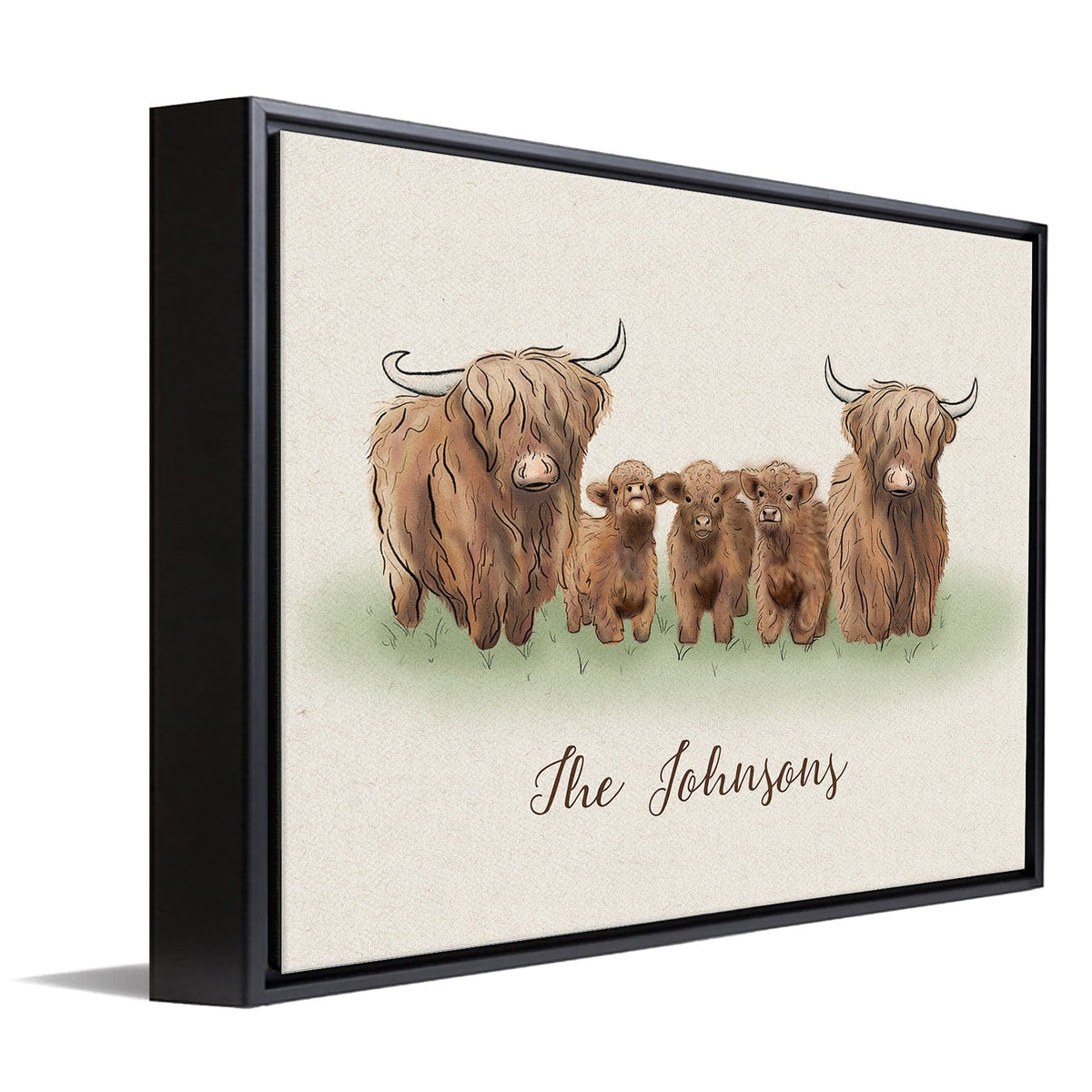 Personal-Prints art 12&quot;x16&quot; Float Framed Canvas Highland Cow Family