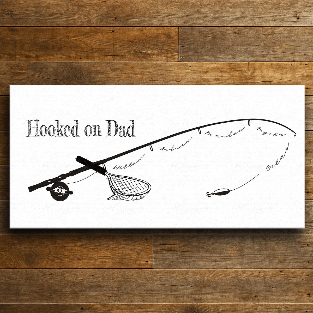 Personal-Prints art 16&quot;x32&quot; Stretched Canvas Hooked on Dad - B&amp;W