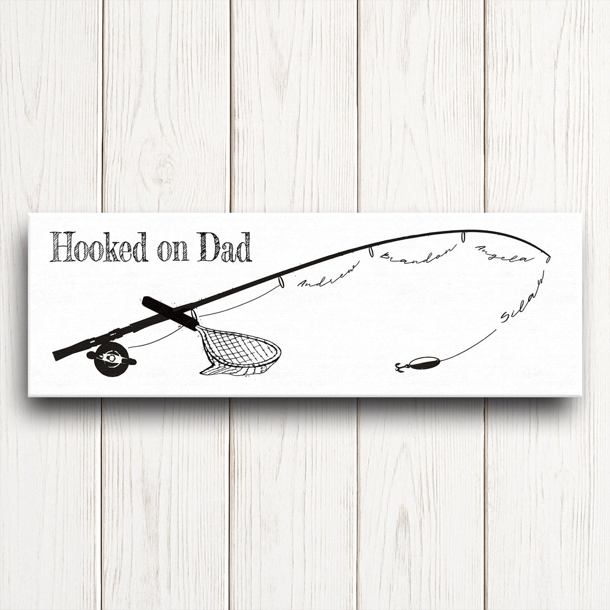 Personal-Prints art 10&quot;x30&quot; Stretched Canvas Hooked on Dad - B&amp;W