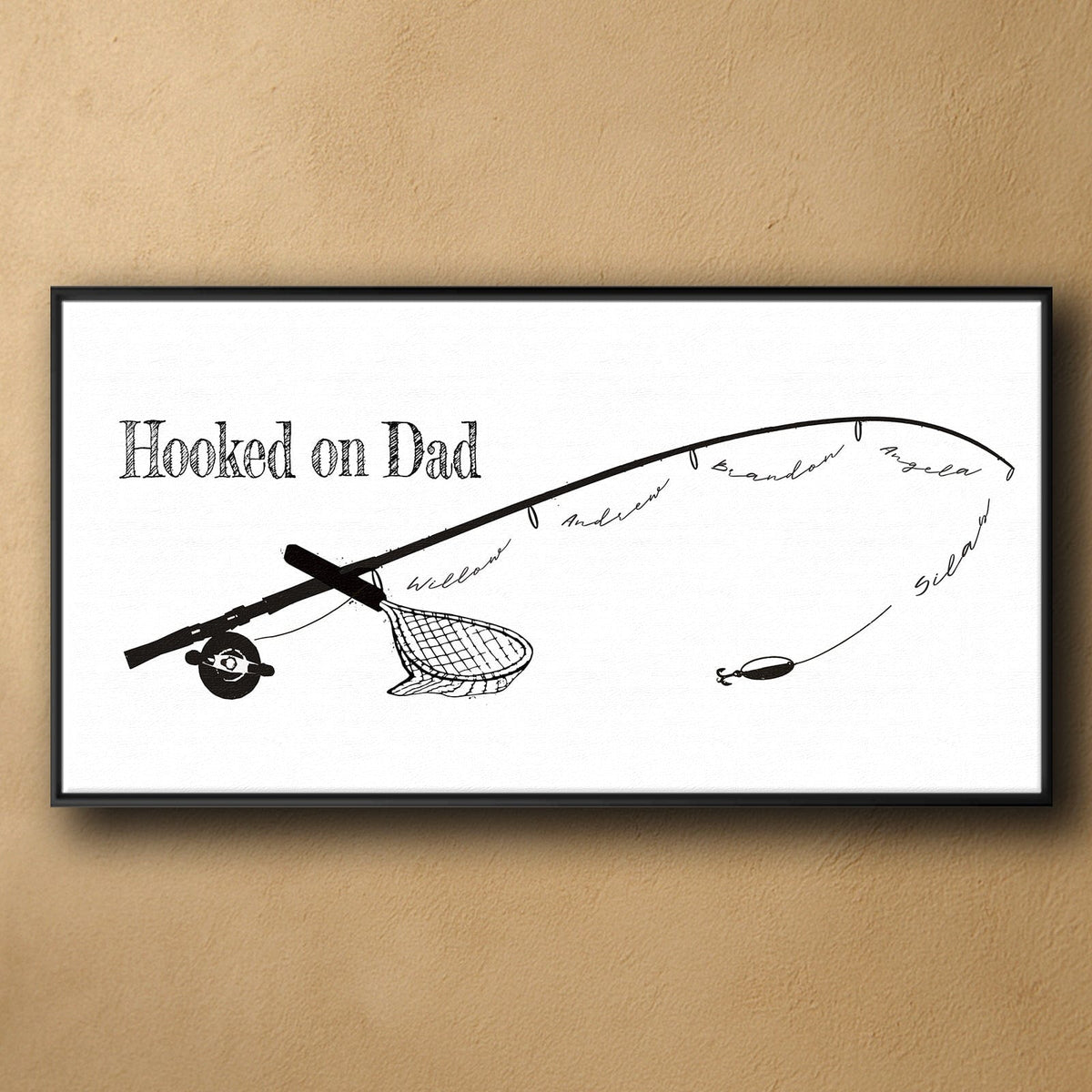Personal-Prints art 16&quot;x32&quot; Float Framed Canvas Hooked on Dad - B&amp;W